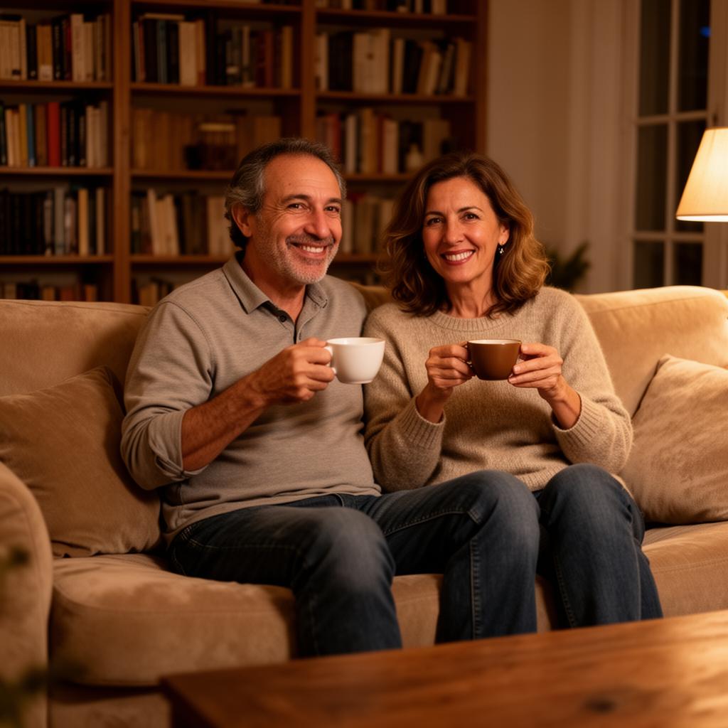 Pareja disfrutando del confort en su salón